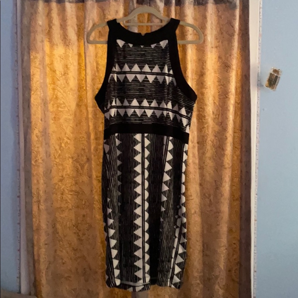 Black and white pattern halter dress